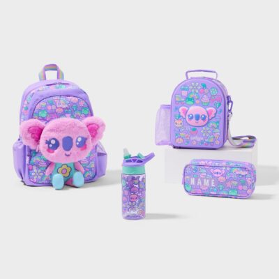 Smiggle Curious 4 Piece Junior Character Backpack Bundle Lilac