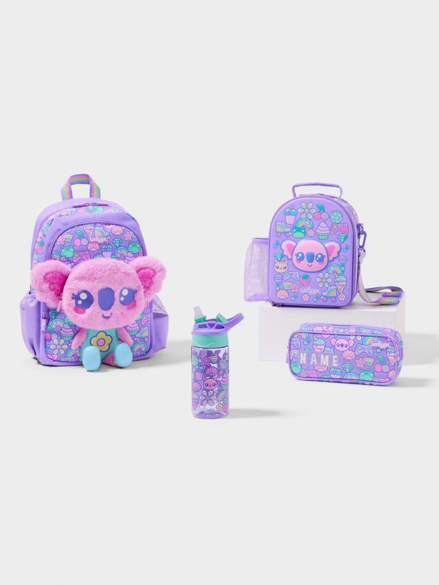 Smiggle Curious 4 Piece Junior Character Backpack Bundle Lilac