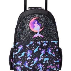 Smiggle Limitless Kids Backpack Trolley With Light Up Wheels – Black Mermaid