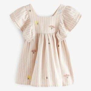 Neutral Stripe Angel Sleeve Summer Dress (3mths-8yrs)