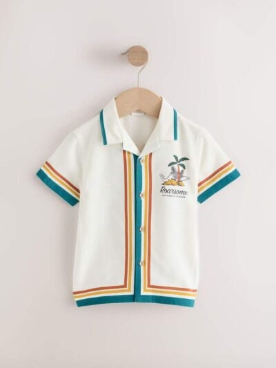 Ecru Dino Back Print Short Sleeve Shirt AK2491s