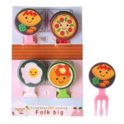 Food Cartoon Lunchbox Forks – 4 pcs Set (Pizza, Egg, Omurice & Pancake Designs)