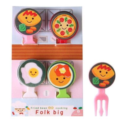 Food Cartoon Lunchbox Forks – 4 pcs Set (Pizza, Egg, Omurice & Pancake Designs)