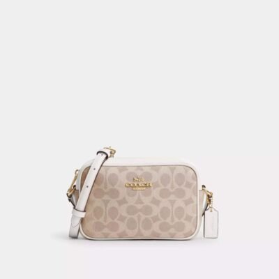 Coach Mini Jamie Camera Bag In Signature Canvas Gold/Sand/Chalk