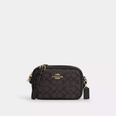 Coach Mini Jamie Camera Bag In Signature Canvas Gold/Walnut/Black