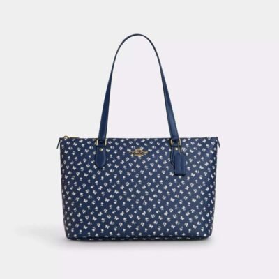 Coach Gallery Tote Bag With Floral Print Gold/Deep Blue Multi