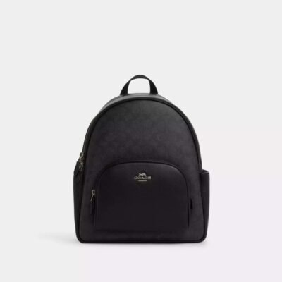Coach Court Backpack In Signature Canvas Gunmetal/Charcoal/Black