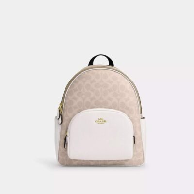 Coach Court Backpack In Signature Canvas Gold/Sand/Chalk