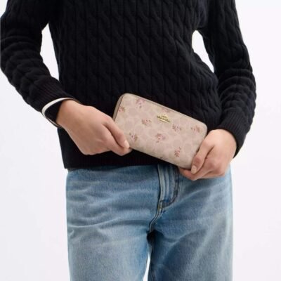 Long Zip Around Wallet In Signature Canvas With Floral Print
