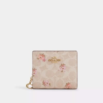 Snap Wallet In Signature Canvas With Floral Print