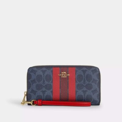 Long Zip Around Wallet In Signature Canvas With Varsity Stripe