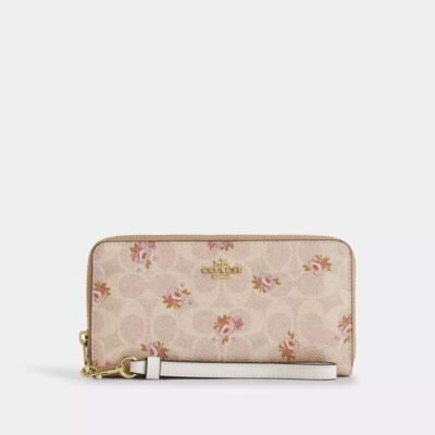 Long Zip Around Wallet In Signature Canvas With Floral Print