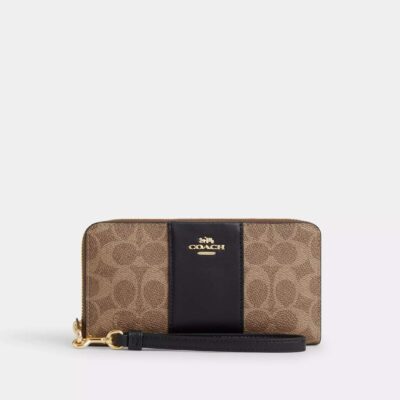 Long Zip Around Wallet In Signature Canvas With Stripe