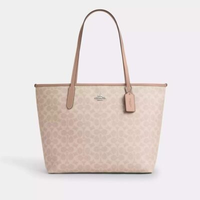 Coach City Tote Bag In Signature Canvas Silver/Sand/Taupe