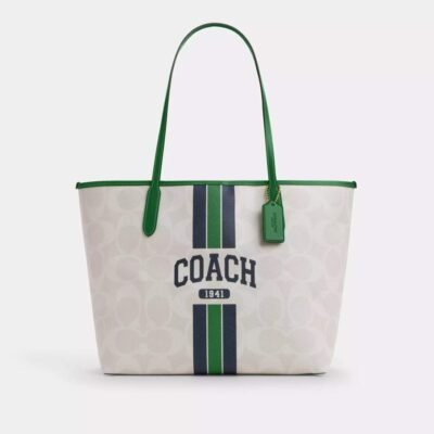 Coach City Tote Bag In Signature Canvas With Coach Graphic Chalk/Kelly Multi