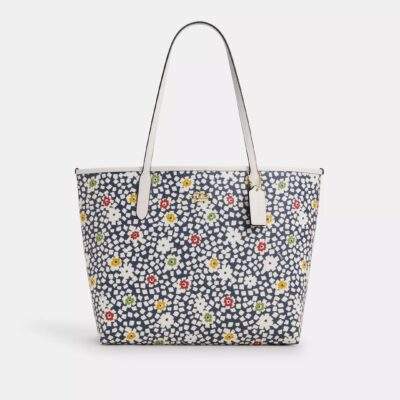 Coach City Tote Bag With Floral Print Deep Blue/Chalk Multi 
