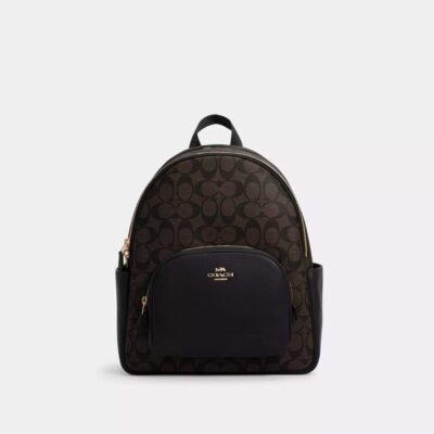 Coach Court Backpack In Signature Canvas Gold/Brown Black