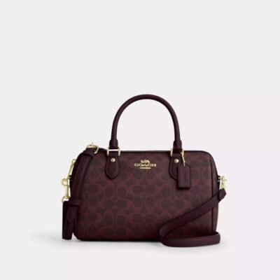Coach Rowan Satchel Bag In Signature Canvas Im/Black Currant