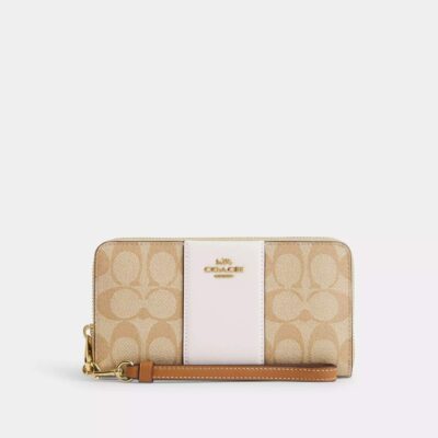 Long Zip Around Wallet In Signature Canvas With Stripe