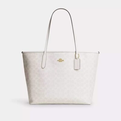 Coach City Tote Bag In Signature Canvas Gold/White/Chalk