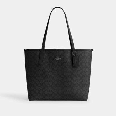 Coach City Tote Bag In Signature Canvas Gunmetal/Charcoal/Black