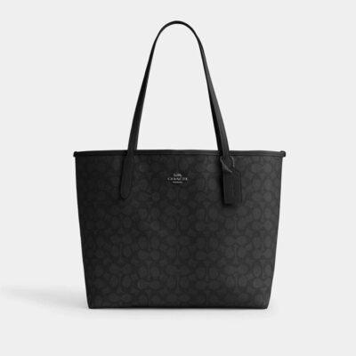 Coach City Tote Bag In Signature Canvas Gunmetal/Charcoal/Black