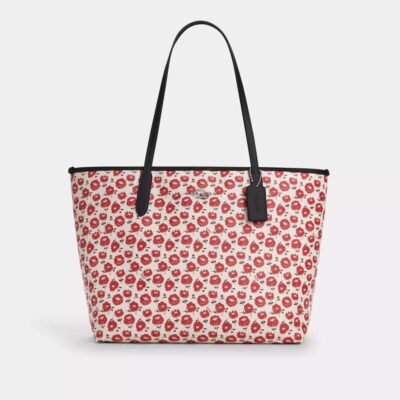 Coach City Tote Bag With Floral Print Silver/Chalk/Black Multi 