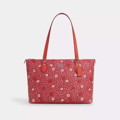 Coach Gallery Tote Bag With Floral Print Silver/Pink Multi