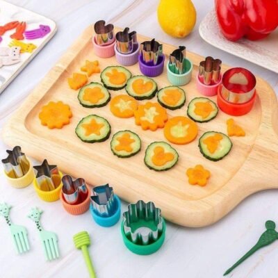 24pcs Fun Lunchbox Cutter Pack – Mini Cookie, Veggie & Fruit Stamp Molds