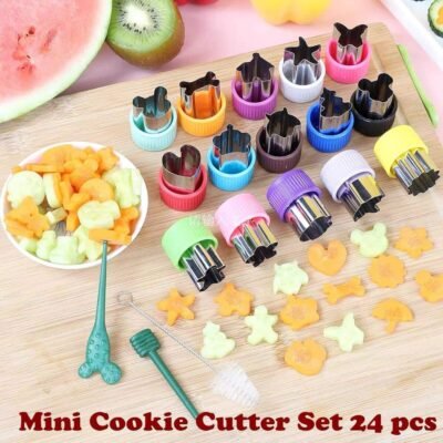 24pcs Fun Lunchbox Cutter Pack – Mini Cookie, Veggie & Fruit Stamp Molds