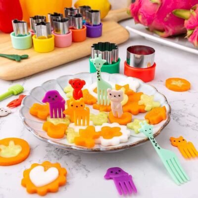 24pcs Fun Lunchbox Cutter Pack – Mini Cookie, Veggie & Fruit Stamp Molds