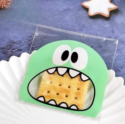 Snack Bags Medium – Green Cute Monster Design (100pcs)