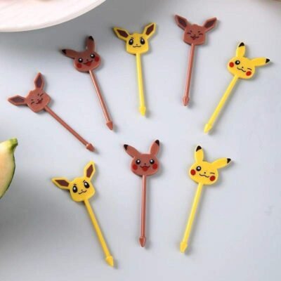Pokemon Lunchbox Picks – (8 pcs) Pikachu & Eevee Cartoon Food Picks