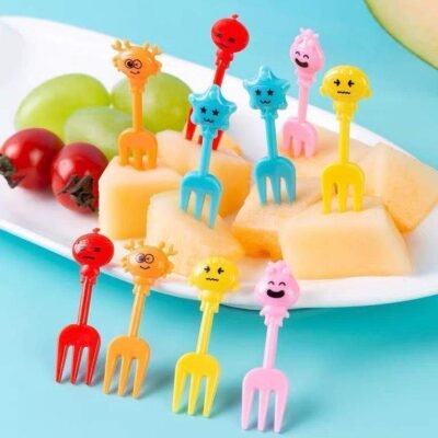 Cartoon Face Lunchbox Forks – (10pcs) Colorful Food Picks