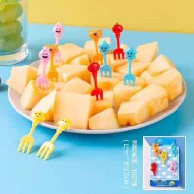 Cartoon Face Lunchbox Forks – (10pcs) Colorful Food Picks