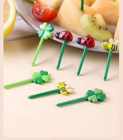 Clover & Ladybug Lunchbox Picks – 12 pcs Cute Fruit Forks for Kids