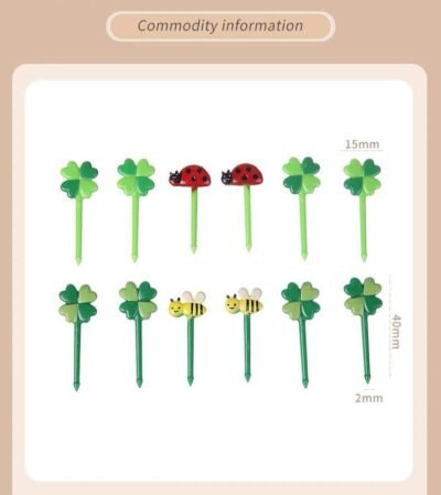 Clover & Ladybug Lunchbox Picks – 12 pcs Cute Fruit Forks for Kids