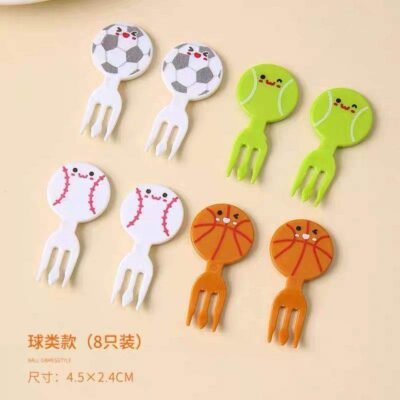 Sports Ball Lunchbox Forks – 8 pcs Kids Fruit & Snack Picks