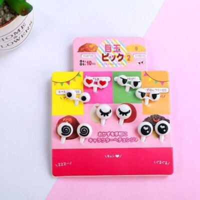Cute Eyes Lunchbox Picks – 10 pcs BPA-Free Bento Food Picks