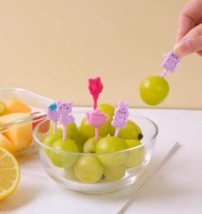 Kids Lunchbox Party Picks – Cute Pink Bunny & Cat Designs (10 pcs)