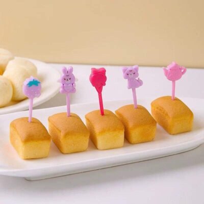 Kids Lunchbox Party Picks – Cute Pink Bunny & Cat Designs (10 pcs)