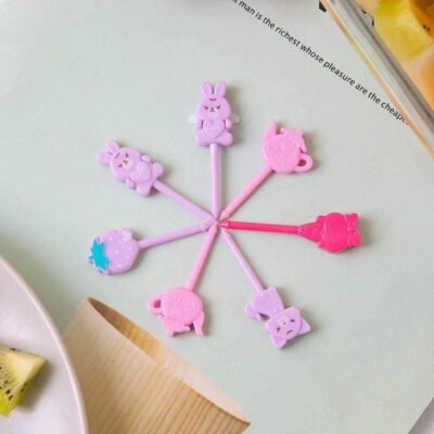 Kids Lunchbox Party Picks – Cute Pink Bunny & Cat Designs (10 pcs)