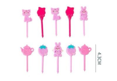 Kids Lunchbox Party Picks – Cute Pink Bunny & Cat Designs (10 pcs)