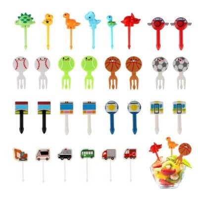 Mixed Designs Lunchbox Picks – (30 pcs) Reusable Food Picks for Kids Bento