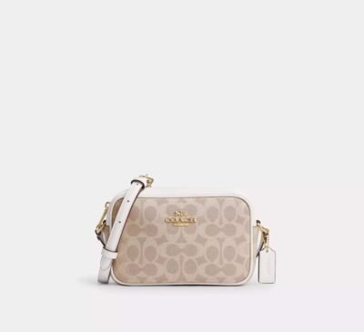 Coach Mini Jamie Camera Bag In Signature Canvas Gold/Sand/Chalk