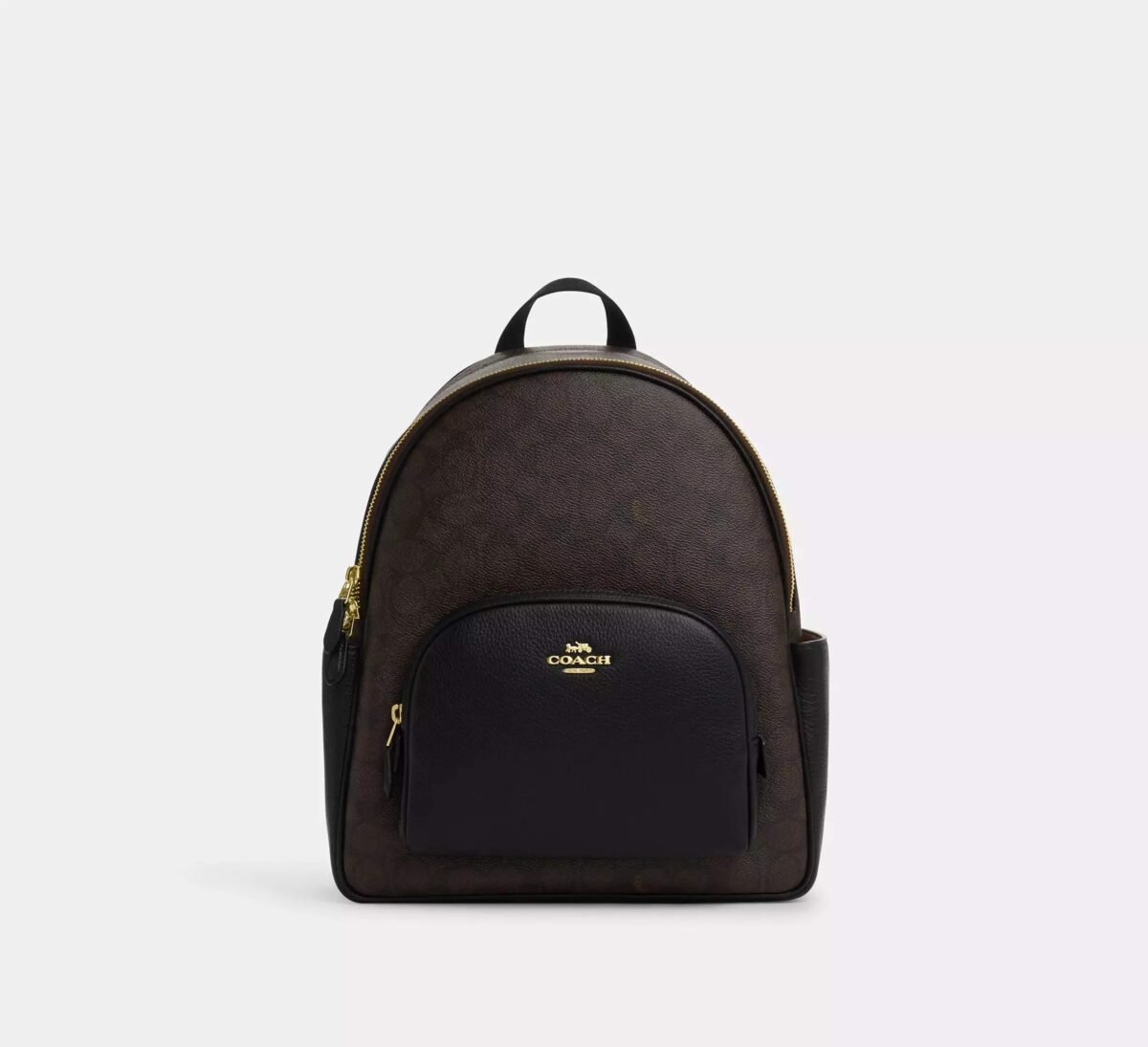 Coach Court Backpack In Signature Canvas Gold/Walnut/Black