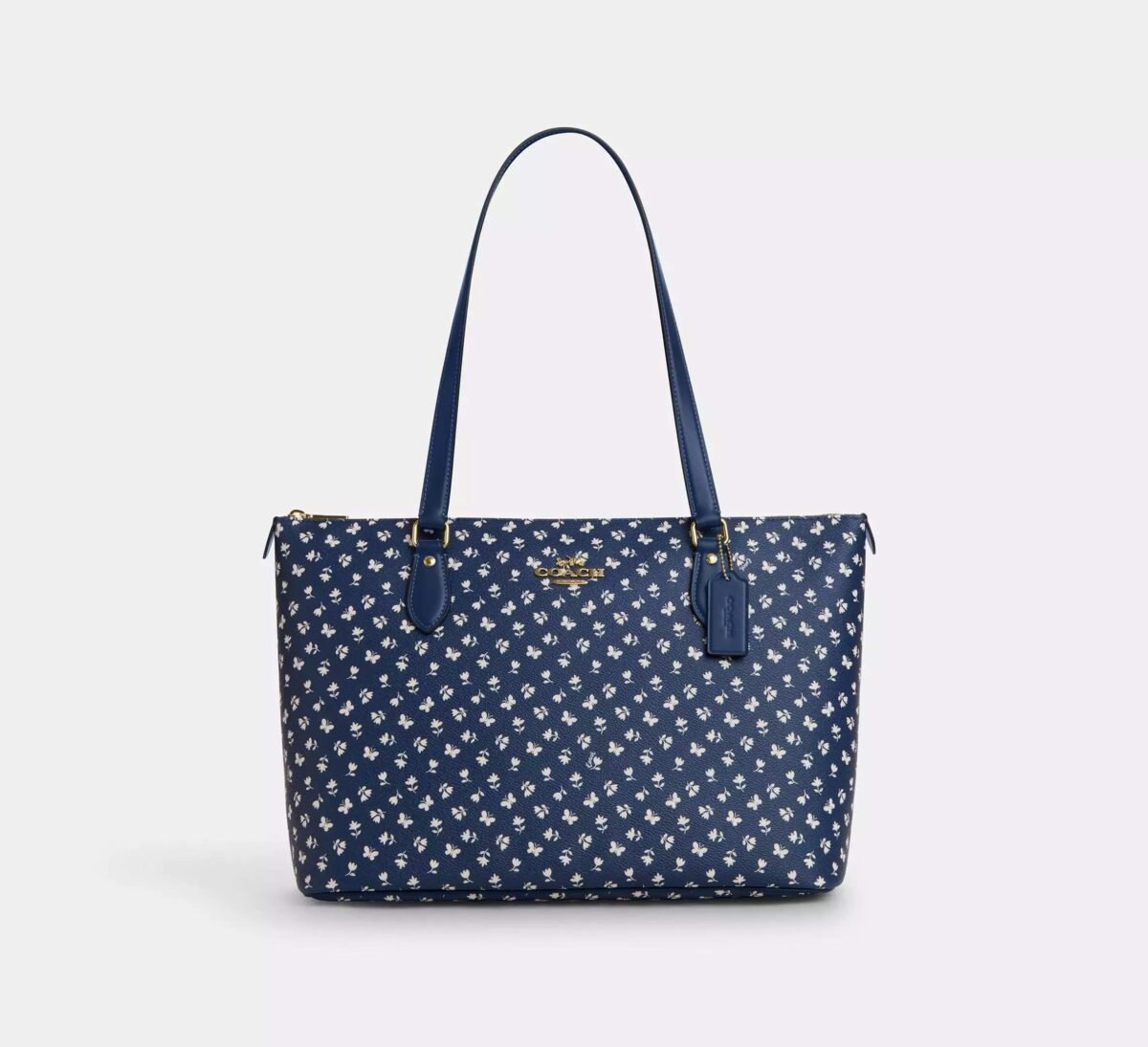 Coach Gallery Tote Bag With Floral Print Gold/Deep Blue Multi