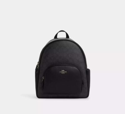 Coach Court Backpack In Signature Canvas Gunmetal/Charcoal/Black