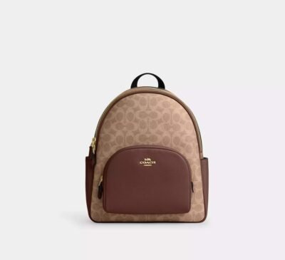 Coach Court Backpack In Signature Canvas Gold/Tan/Brown