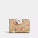 Medium Corner Zip Wallet In Signature Canvas With Floral Print